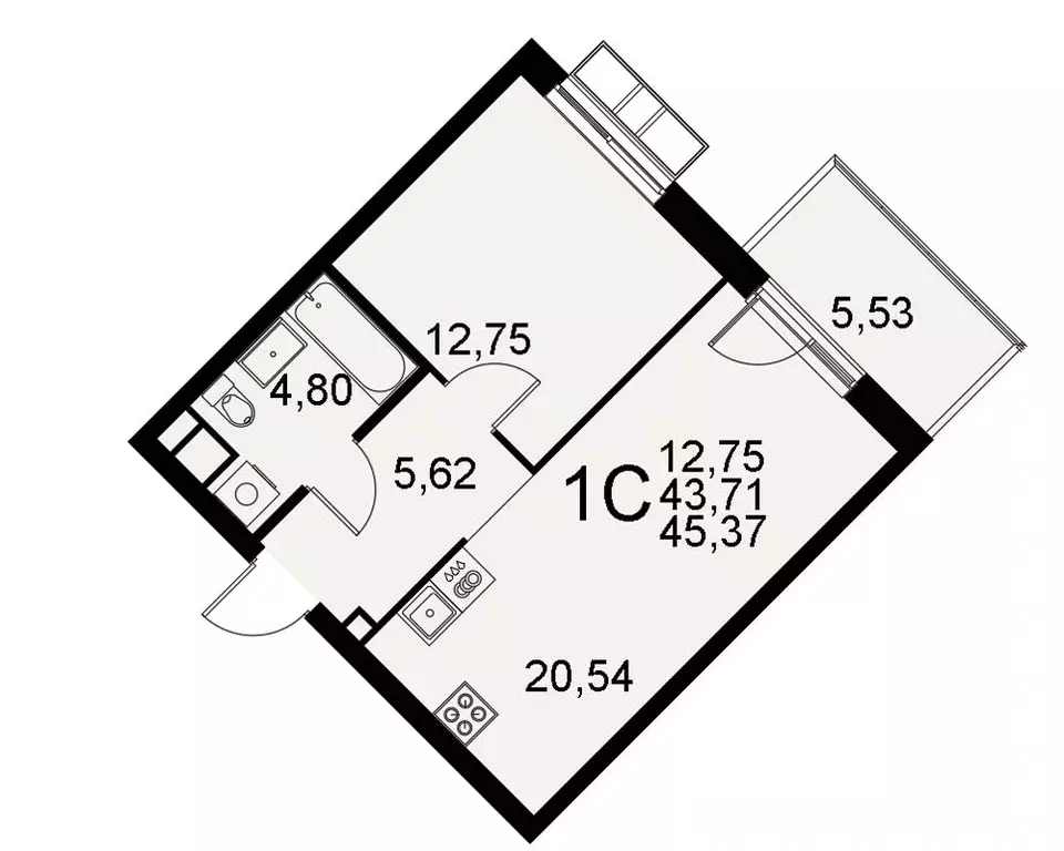 1-к кв. Тульская область, Тула Хлебная пл. (45.37 м) - Фото 0