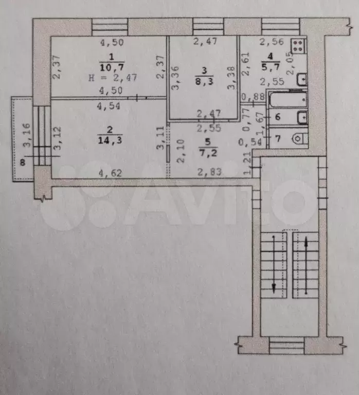 3-к. квартира, 50,1 м, 4/5 эт. - Фото 0