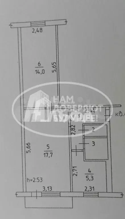 2-к. квартира, 42,9 м, 1/5 эт. - Фото 0