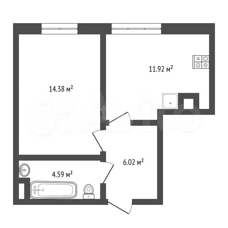 1-к. квартира, 36,9 м, 12/25 эт. - Фото 1