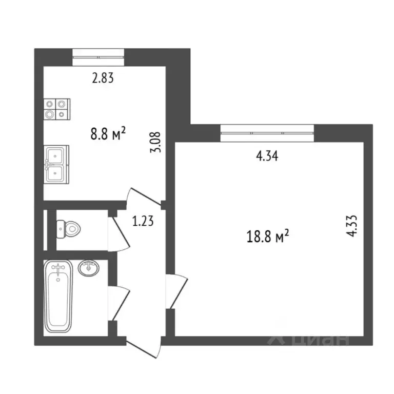 1-к кв. Тюменская область, Тюмень ул. Боровская, 9 (34.3 м) - Фото 1