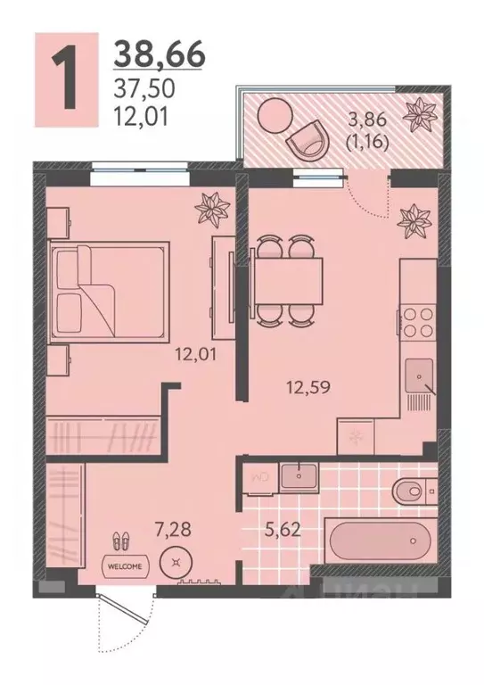 1-к кв. Краснодарский край, Краснодар ул. Имени Виктора Анфиногенова, ... - Фото 1