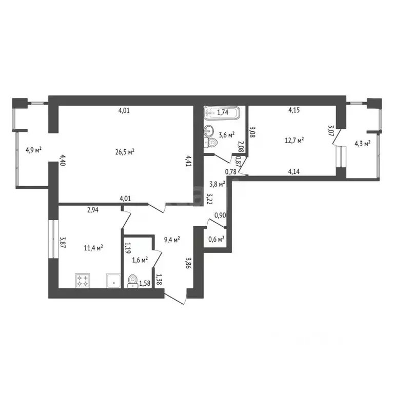 3-к кв. Башкортостан, Уфа Комсомольская ул., 139 (69.8 м) - Фото 0
