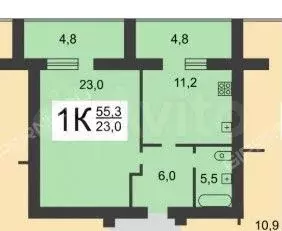 1-к. квартира, 55 м, 2/5 эт. - Фото 0
