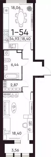 1-к. квартира, 55,2м, 2/8эт. - Фото 1