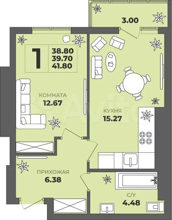 1-к. квартира, 39,7 м, 5/8 эт. - Фото 1
