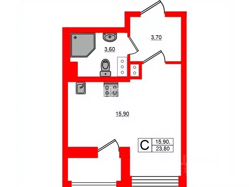 Студия Санкт-Петербург Кубинская ул., 82к3с1 (23.8 м) - Фото 1