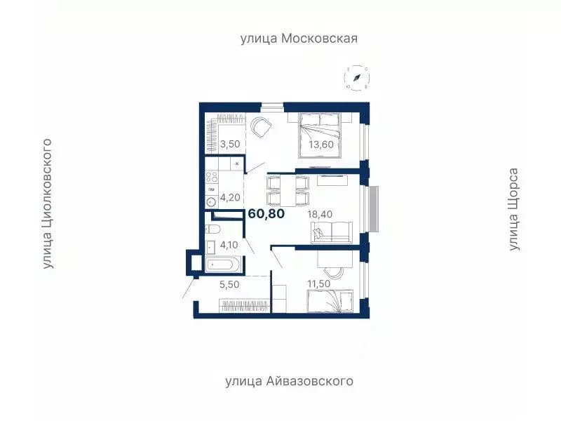 2-к кв. Свердловская область, Екатеринбург ул. Московская, 249/2 (61.0 ... - Фото 0