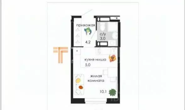 Студия Пермский край, Пермь Кузнецкая ул., 43В (22.3 м) - Фото 2