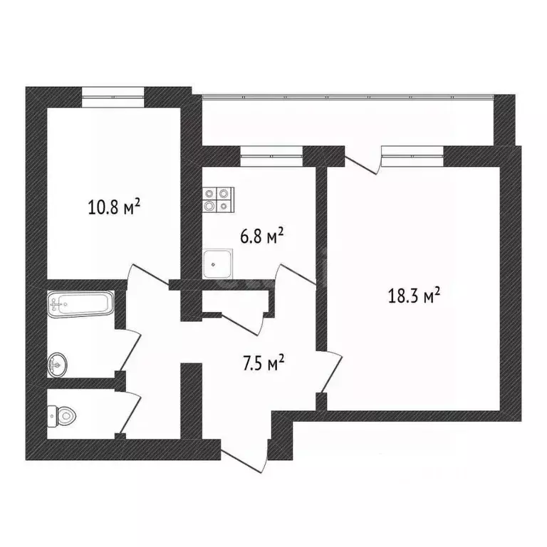 2-к кв. Калужская область, Обнинск ул. Аксенова, 15 (51.8 м) - Фото 2