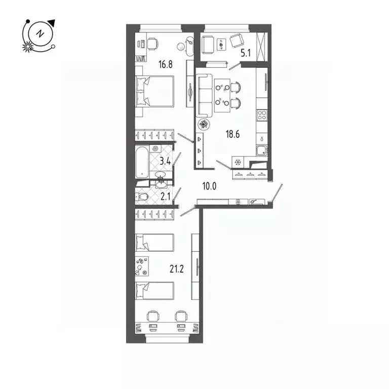 2-к кв. Санкт-Петербург Белоостровская ул., 28 (74.7 м) - Фото 0