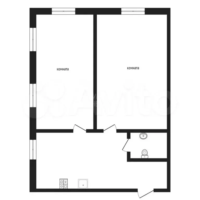 2-к. квартира, 39,6 м, 1/2 эт. - Фото 0