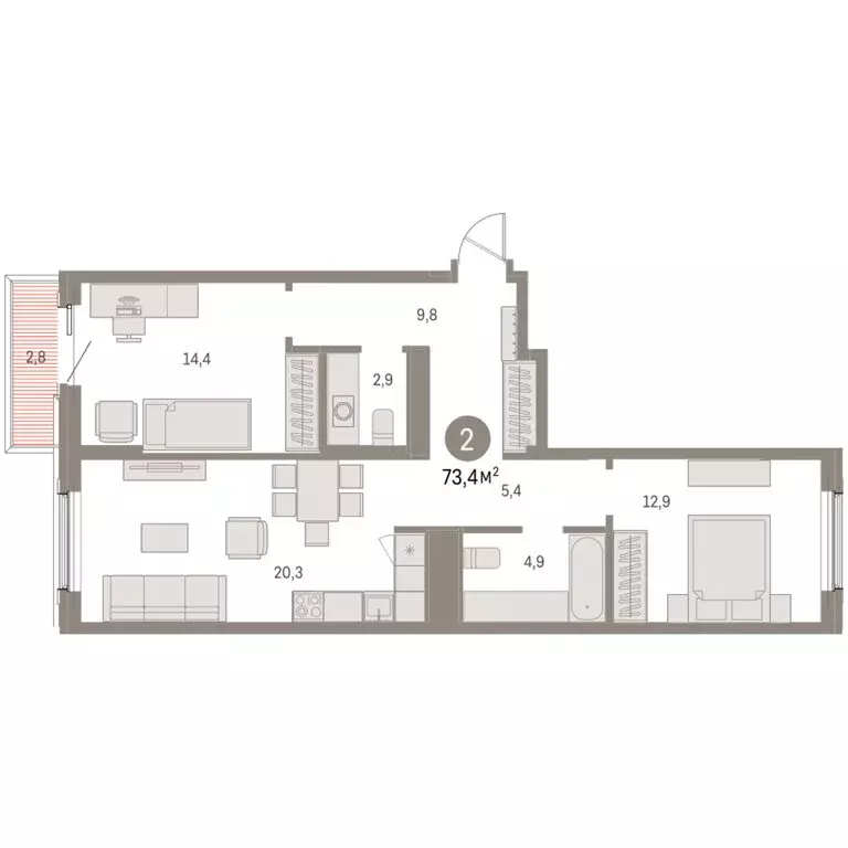 2-комнатная квартира: Курган, жилой район Центральный, ЖК Дом Кино ... - Фото 1