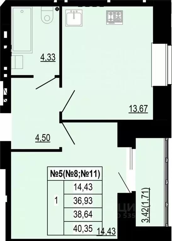 1-к кв. Костромская область, Кострома ул. Войкова, 34 (38.64 м) - Фото 0