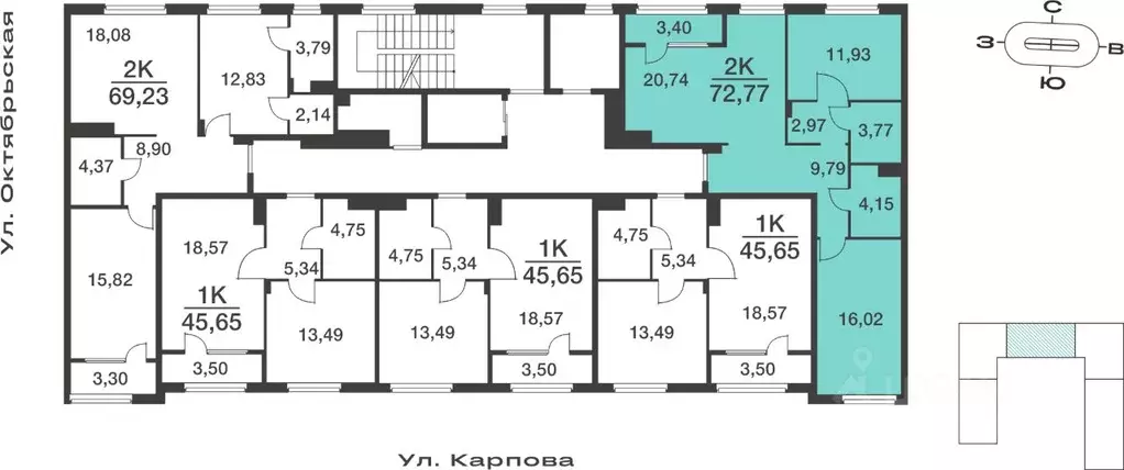 2-к кв. Тульская область, Тула ул. Карпова, 103А (72.77 м) - Фото 1