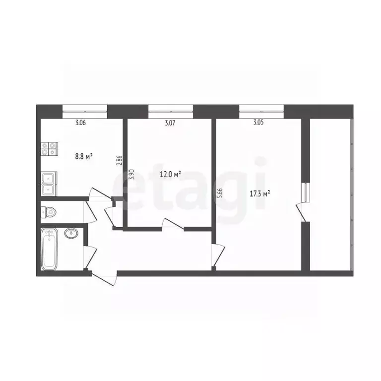 2-к кв. Тюменская область, Тюмень Камчатская ул., 50 (49.6 м) - Фото 1