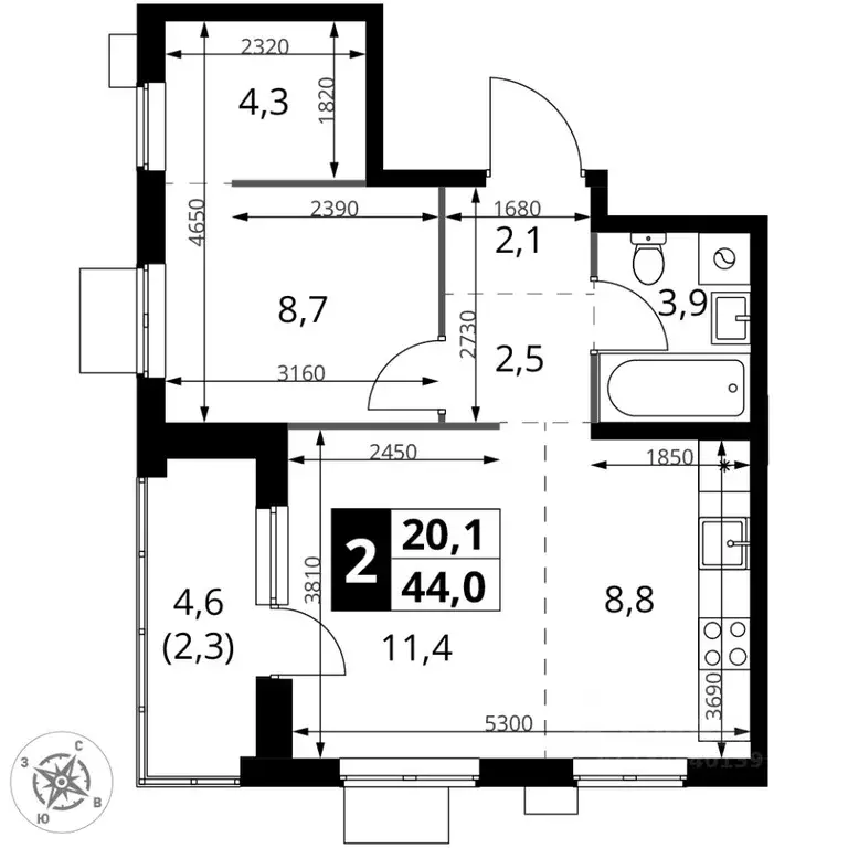 2-к кв. Москва 1-й Измайловский жилой комплекс, к1 (44.0 м) - Фото 1