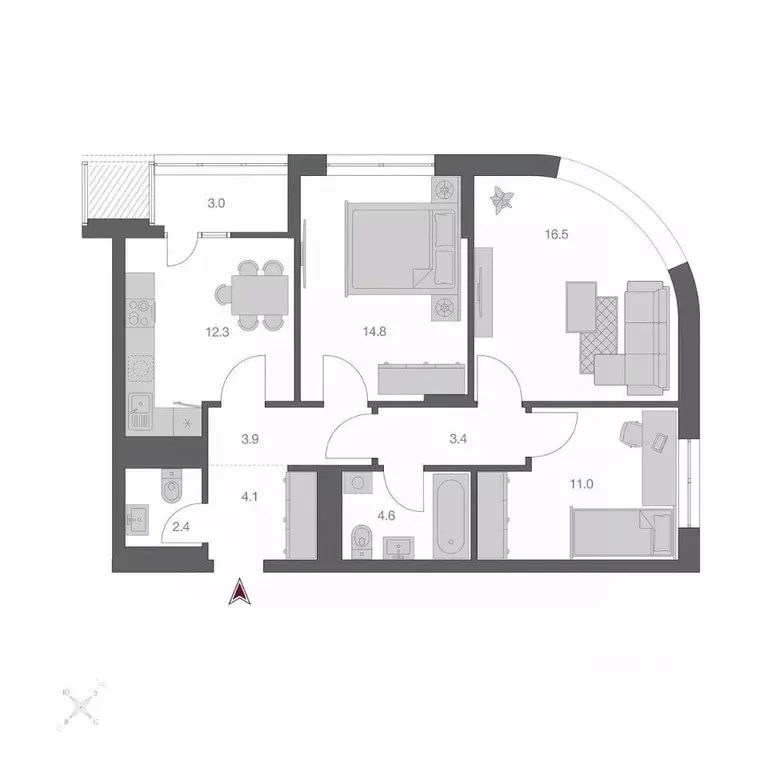 3-к кв. Новосибирская область, Новосибирск Беринг жилой квартал,  ... - Фото 1