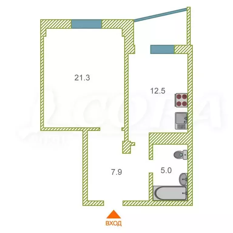 1-комнатная квартира: Тюмень, Заречный проезд, 39А (46.3 м) - Фото 2
