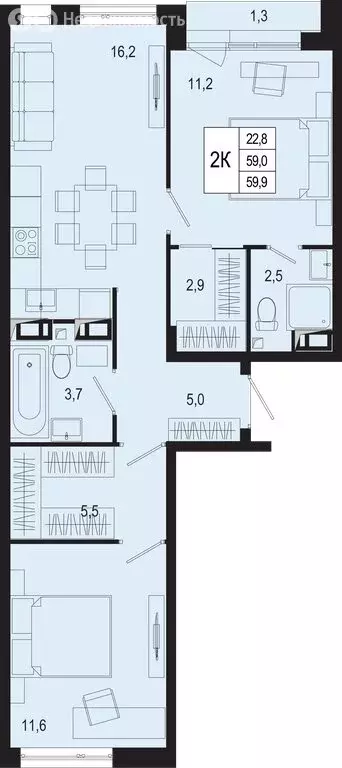 2-комнатная квартира: Московская область, городской округ Подольск, ... - Фото 1