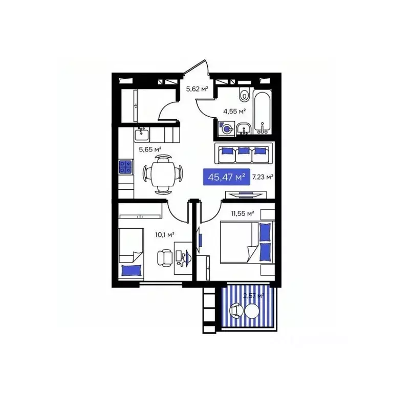 2-к кв. Приморский край, Владивосток Визионер жилой комплекс (45.47 м) - Фото 1