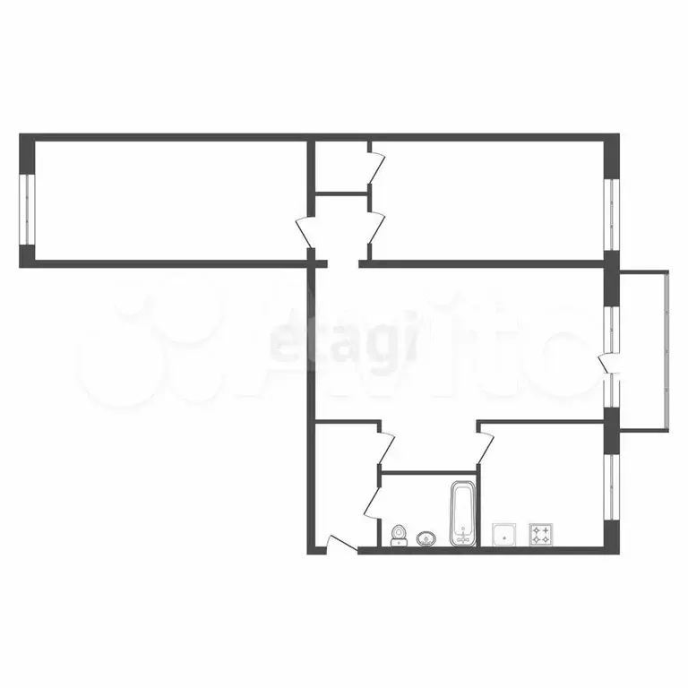 3-к. квартира, 59,6 м, 2/5 эт. - Фото 0