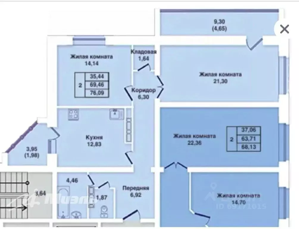 2-к кв. орловская область, орел московская ул, 76 (76.1 м) - Фото 1