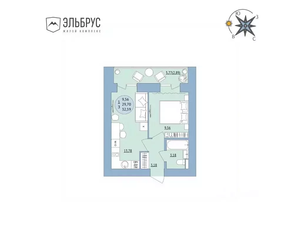 1-к кв. Башкортостан, Уфа Кавказская ул., 24 (32.59 м) - Фото 0
