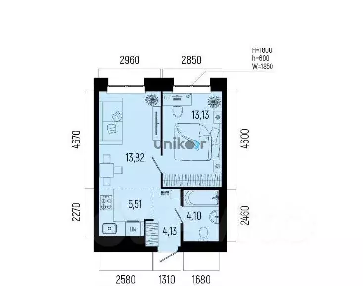 2-комнатная квартира: Уфа, улица Энтузиастов, 7 (40.6 м) - Фото 1