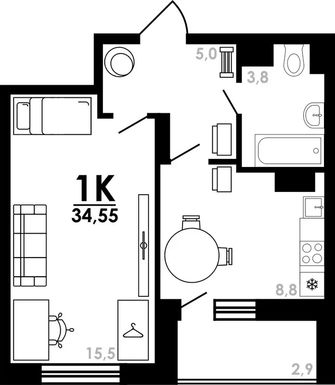 1-комнатная квартира: Нижний Новгород, Коломенская улица, 8к4 (34.55 ... - Фото 0