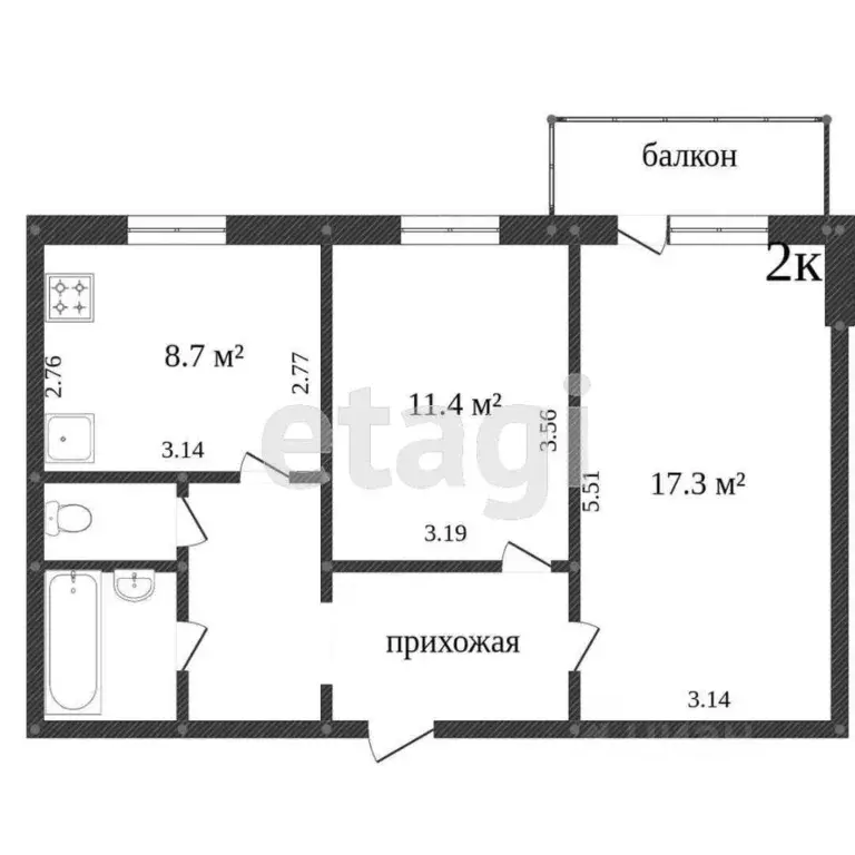 2-к кв. Белгородская область, Белгород ул. Щорса, 49 (52.2 м) - Фото 2