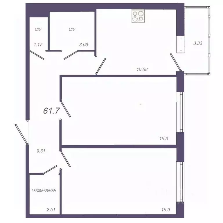 2-к кв. Санкт-Петербург ш. Суздальское, 18к3 (61.7 м) - Фото 1