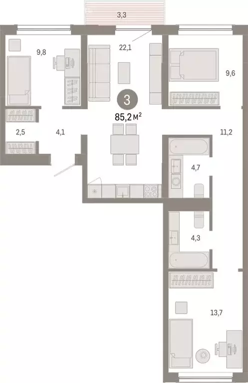 3-комнатная квартира: Новосибирск, Большевистская улица, с49 (85.21 м) - Фото 1