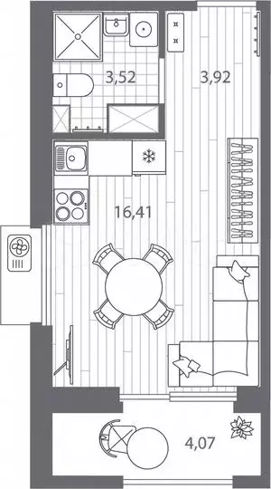 Квартира-студия, 25,9м, 8/13эт. - Фото 1