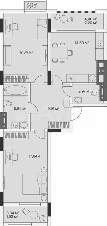 2-к. квартира, 72,7 м, 5/7 эт. - Фото 1