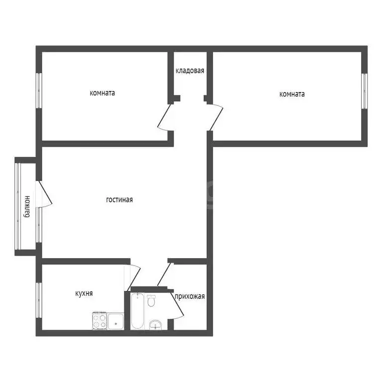 3-комнатная квартира: Курган, улица Максима Горького, 155 (58.2 м) - Фото 1