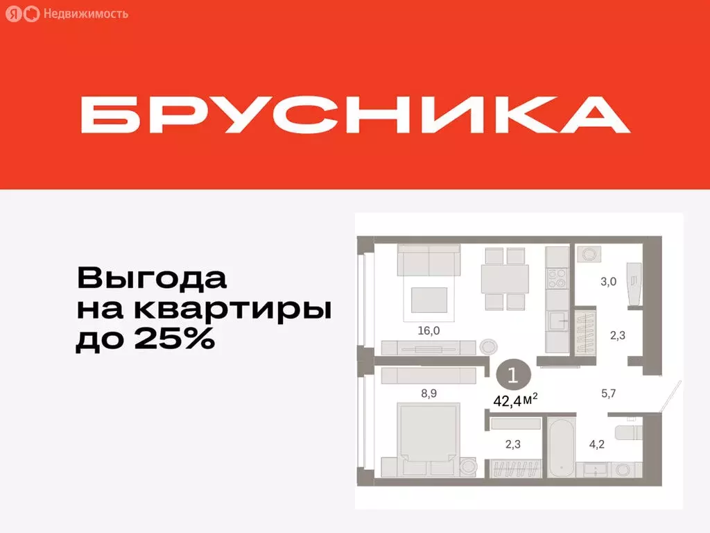 1-комнатная квартира: Тюмень, жилой комплекс Республики 205 (42.43 м) - Фото 0