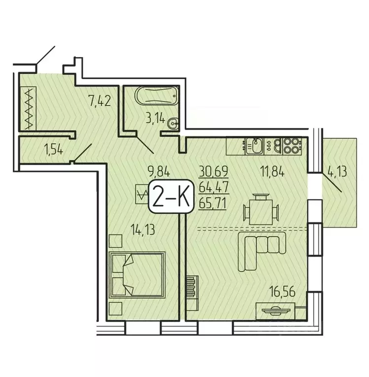 2-к кв. Бурятия, Улан-Удэ 140А мкр,  (65.71 м) - Фото 0