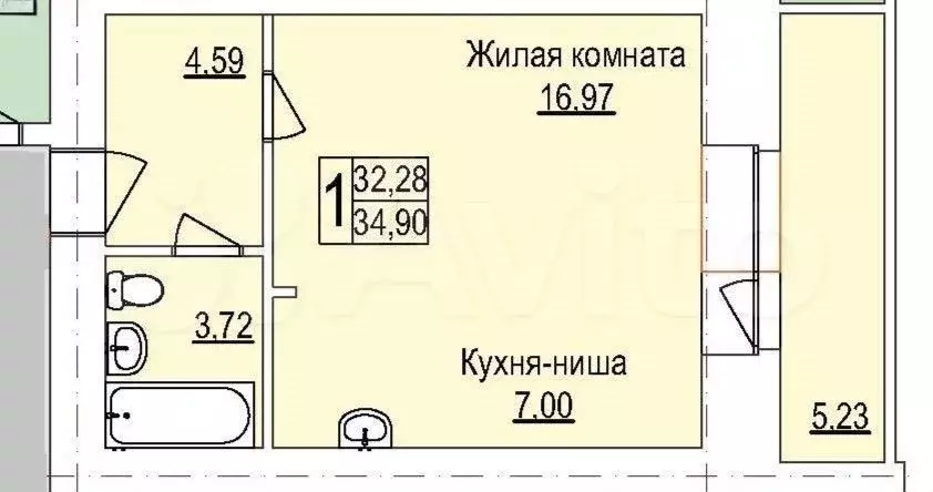 Квартира-студия, 34,9 м, 7/14 эт. - Фото 0