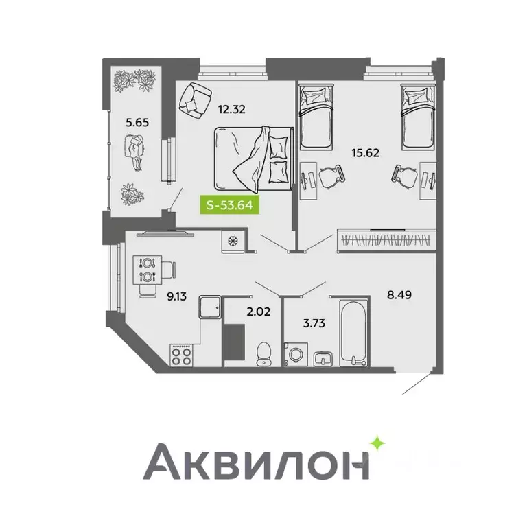 2-к кв. Архангельская область, Архангельск  (53.64 м) - Фото 0
