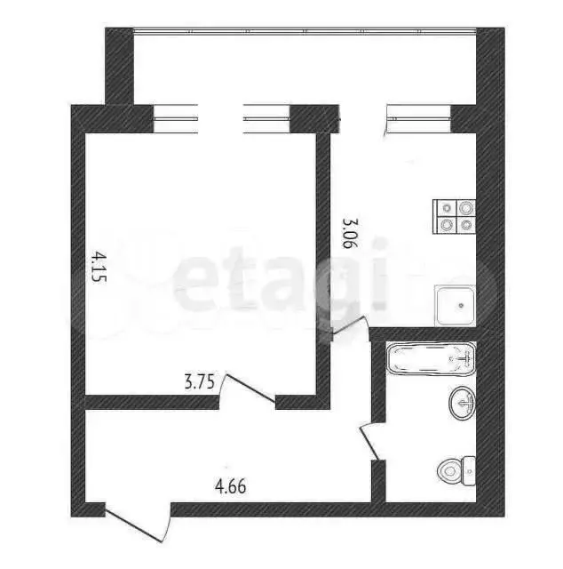 1-к. квартира, 31,3 м, 4/5 эт. - Фото 0