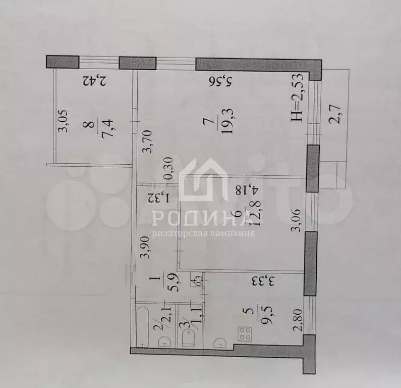 3-к. квартира, 58,4 м, 9/9 эт. - Фото 0