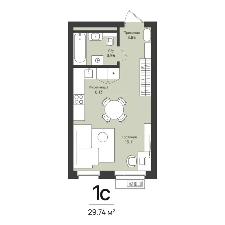 1-к кв. Пермский край, Пермь Уинская ул., 56 (29.74 м) - Фото 1