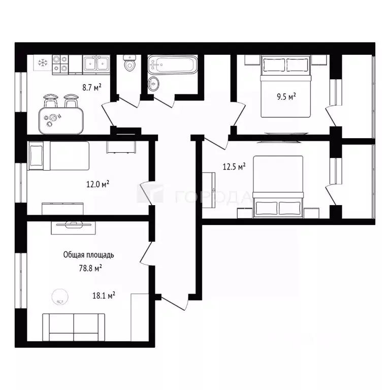 4-к кв. Кемеровская область, Междуреченск просп. Шахтеров, 16 (78.8 м) - Фото 2