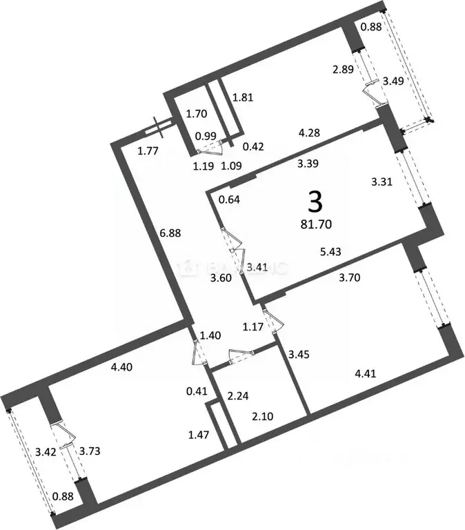 3-к кв. Москва, Москва, Троицк ул. Академика Дыхне, 16 (81.7 м) - Фото 2