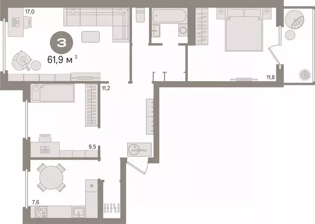 3-к кв. Курганская область, Курган Заозерный жилрайон, 6-й мкр, 2 ... - Фото 1