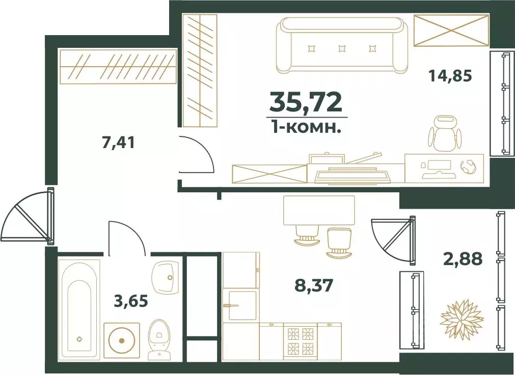1-к кв. Башкортостан, Уфа ул. Ивана Спатара, 14 (35.72 м) - Фото 1