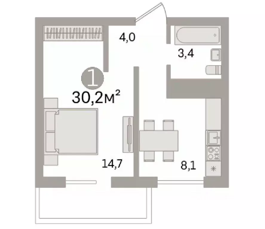 1-к кв. Тюменская область, Тюмень ул. Пермякова, 81 (30.2 м) - Фото 0