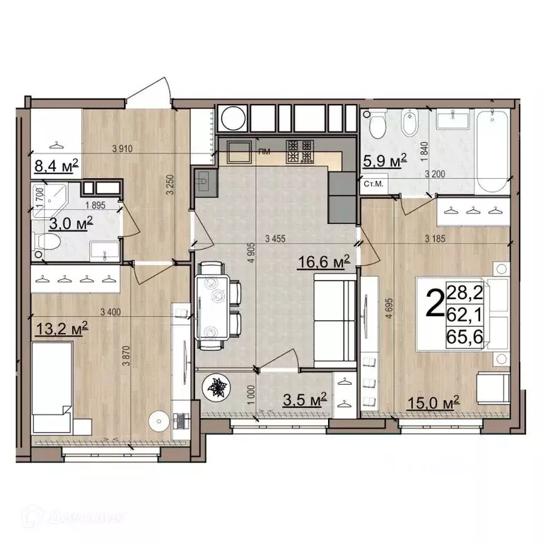 2-к кв. Рязанская область, Рязань Еврокласс жилой комплекс (65.6 м) - Фото 1