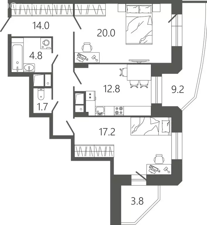 2-комнатная квартира: Подольск, микрорайон Климовск, Советская улица, ... - Фото 1